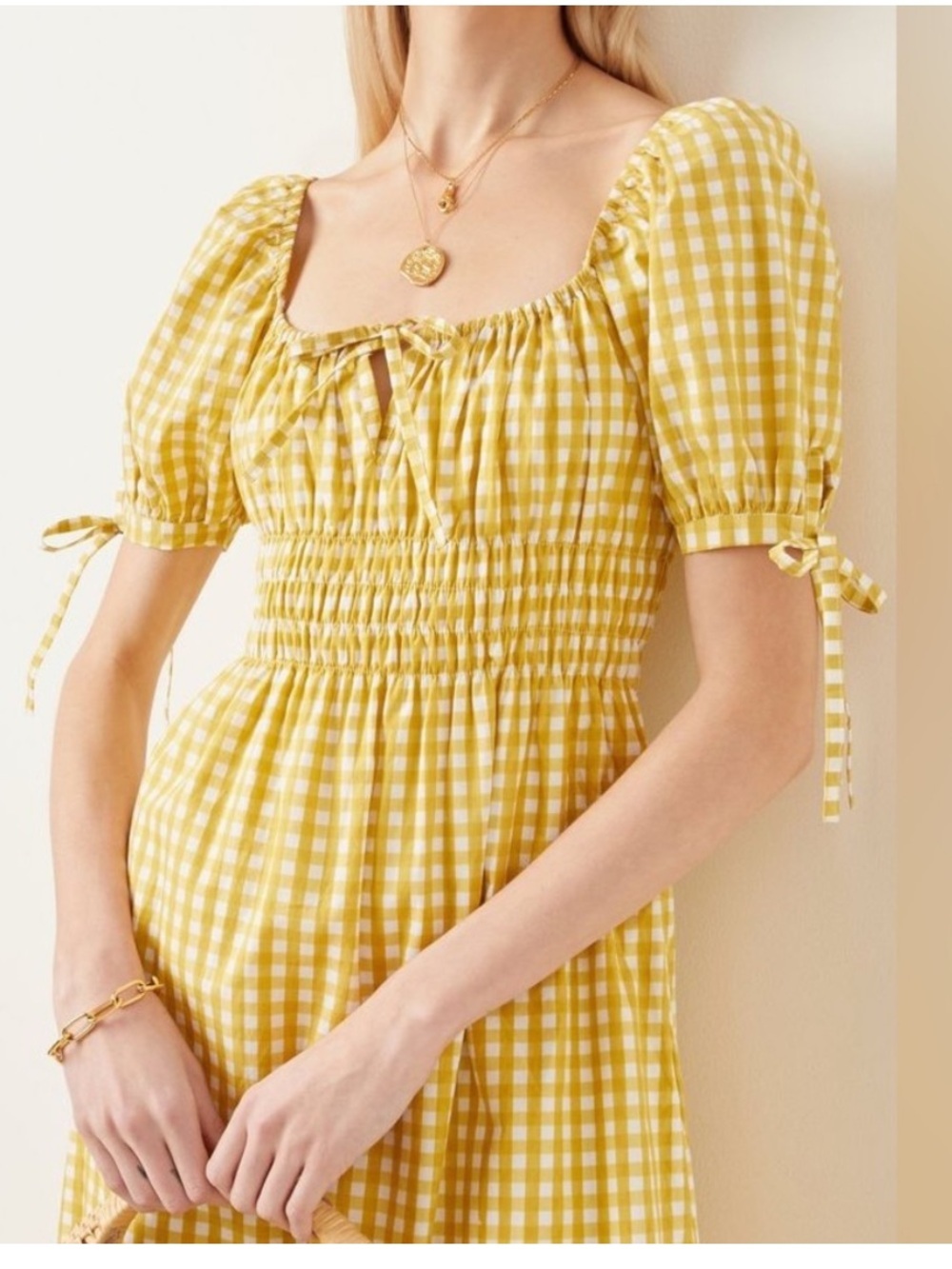 Faithfull the Brand Yellow Gingham Midi Dress